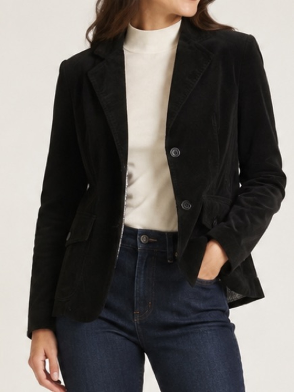 Lady Hathaway Black Corduroy Blazer Paisley Lined Size M